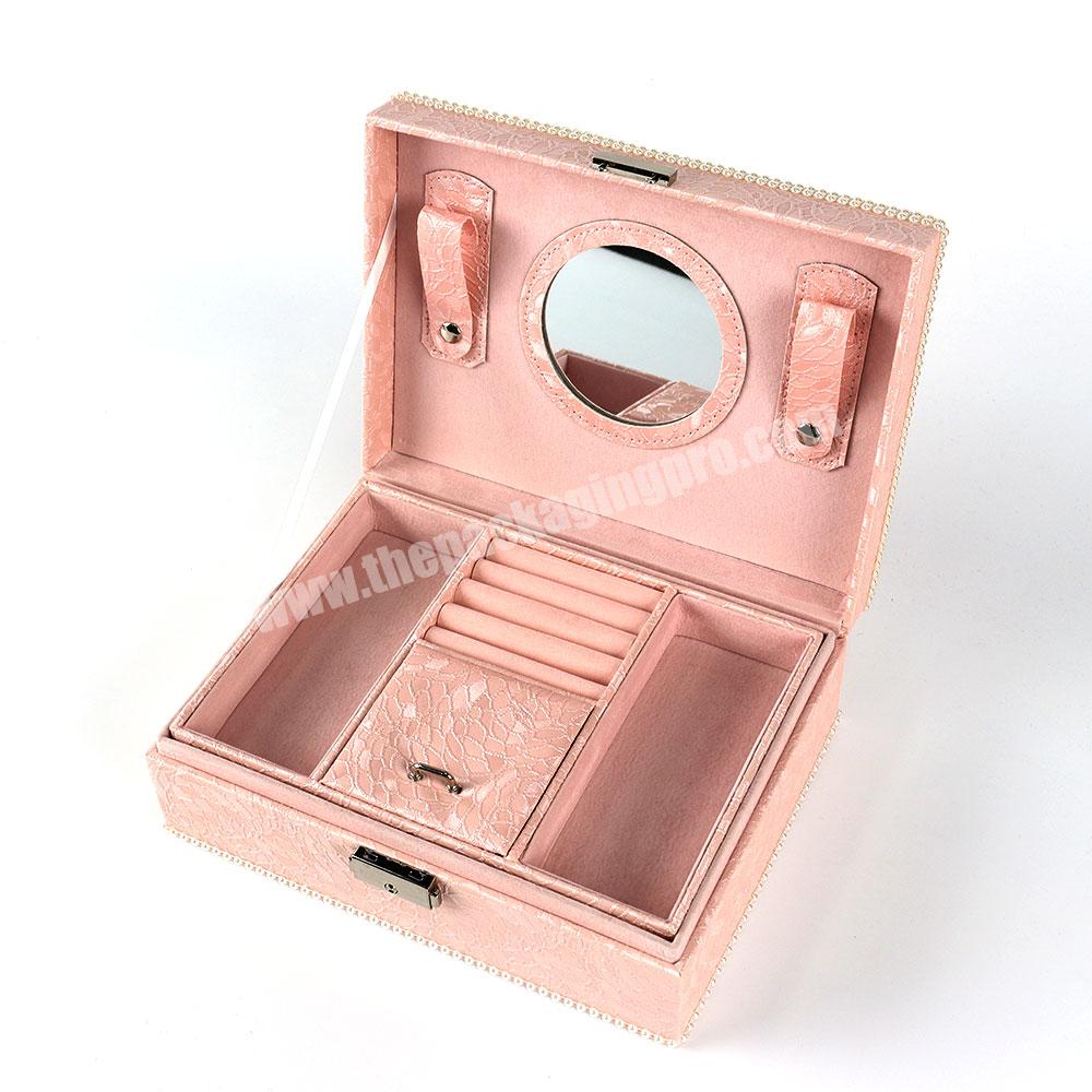 High-end fashion women custom light jewelry box compartment leather cosmetic storage jewelry box classical jewelry box ring