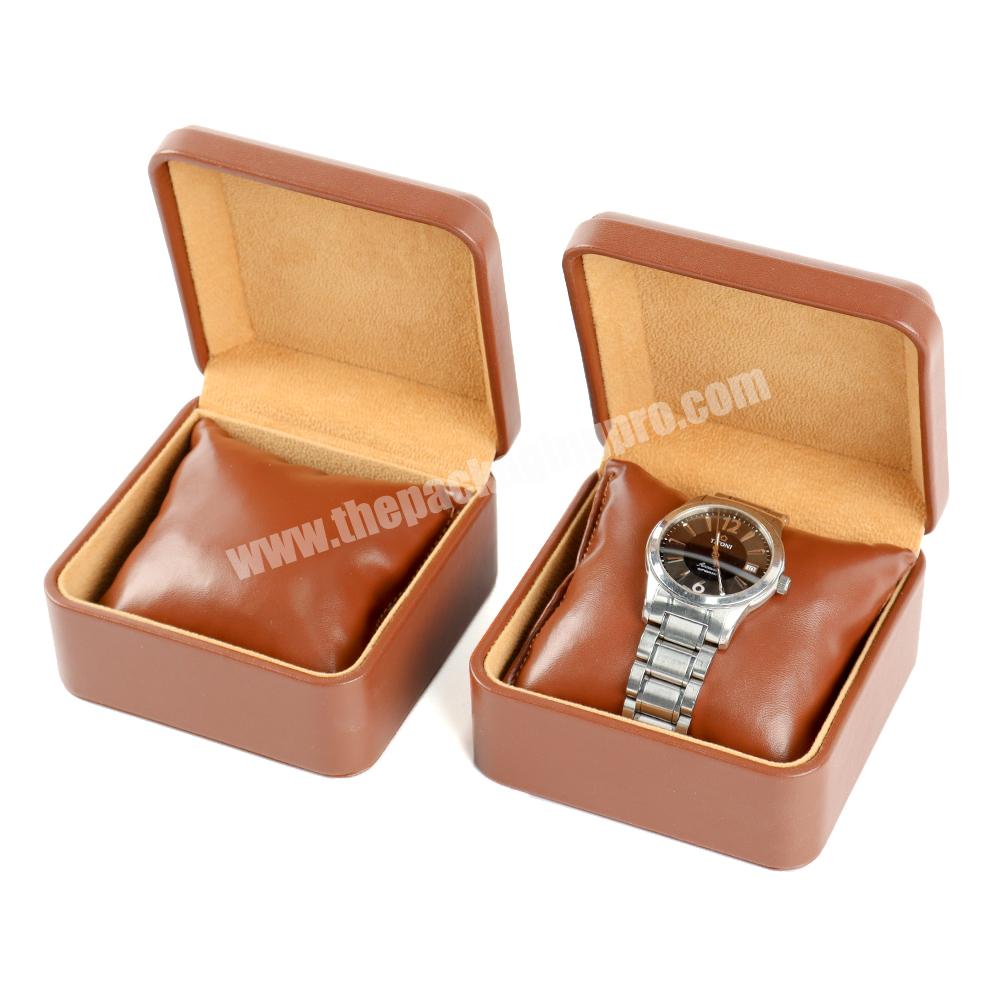High quality custom brown watch boxes gift packaging high end watch box organizer brown leather magnetic flip watch storage box
