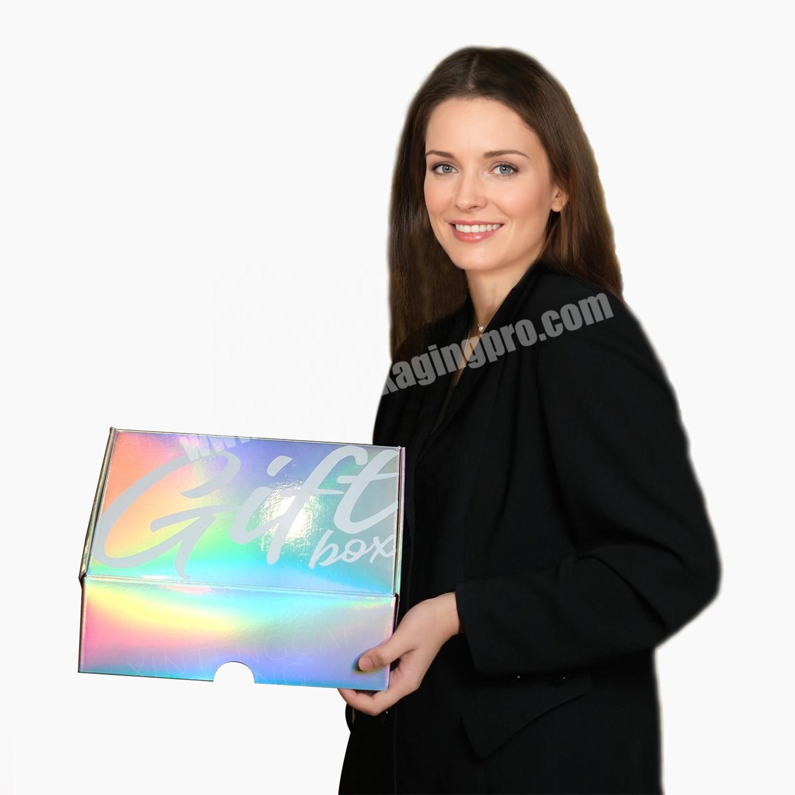 Holographic & Iridescent Foil Shiny Paper Box, Custom Logo Printed Rainbow Laser Color Corrugated Mailer Box for Gift Packaging
