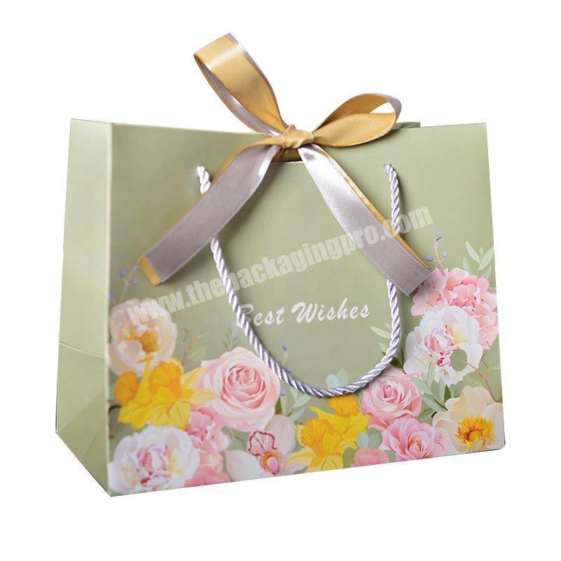 Ins style Luxury Rose Fashionable Gift Shopping Paper Bag With Double Ribbons