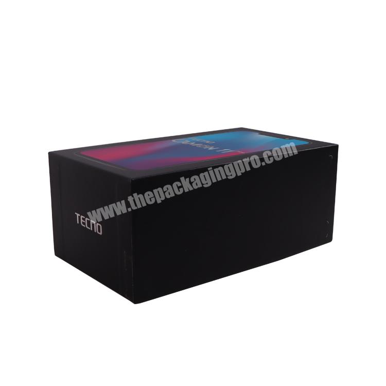 Lid And Base Customized Size Brand Label Cell Mobile Phone Case Drawer Sliding Cardboard Packaging Box With Sponge Insert