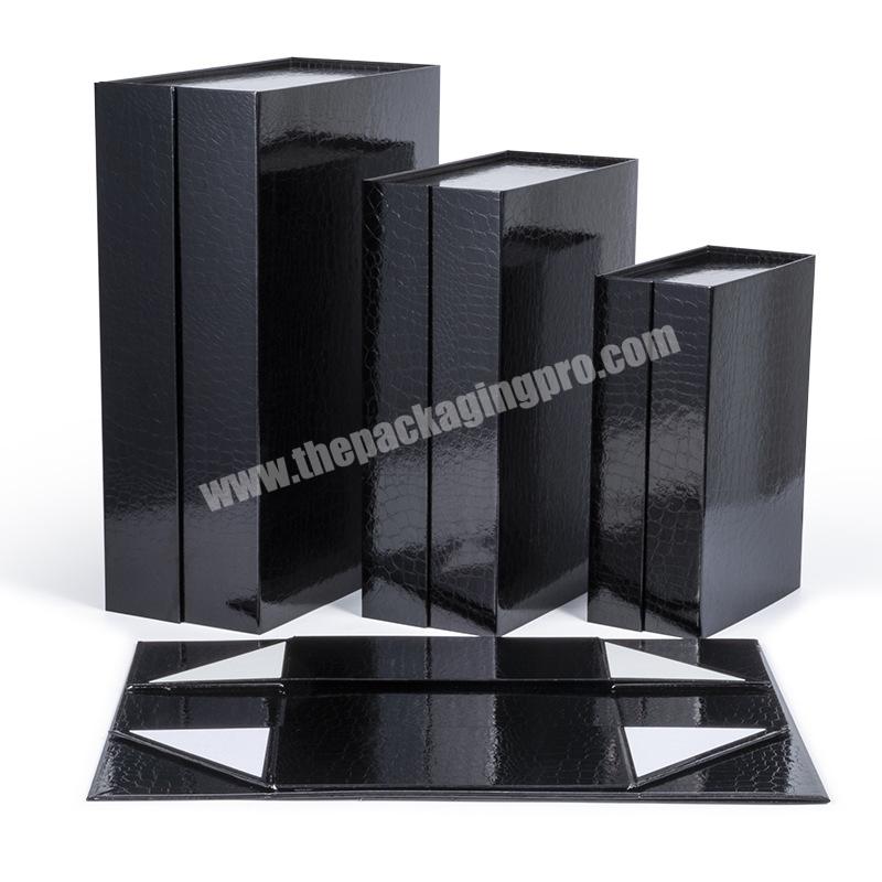 Low Price Good Quality Ready To Ship Magnetic Folding Black Paper Packaging Box For Shoes Coat Dress Present
