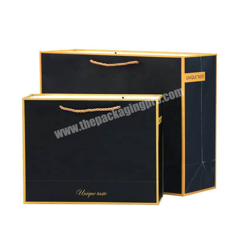 Luxury Black Stock Gold Border Lamination High Quality Shopping Paper Bags For Cloth