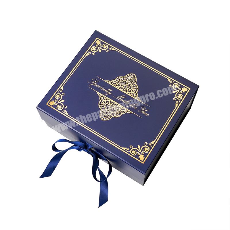 Luxury Custom Cosmetic Cardboard Collapsible Folding Magnet Magnetic Fold Storage Packaging Pack Paper Gift Box With Ribbon
