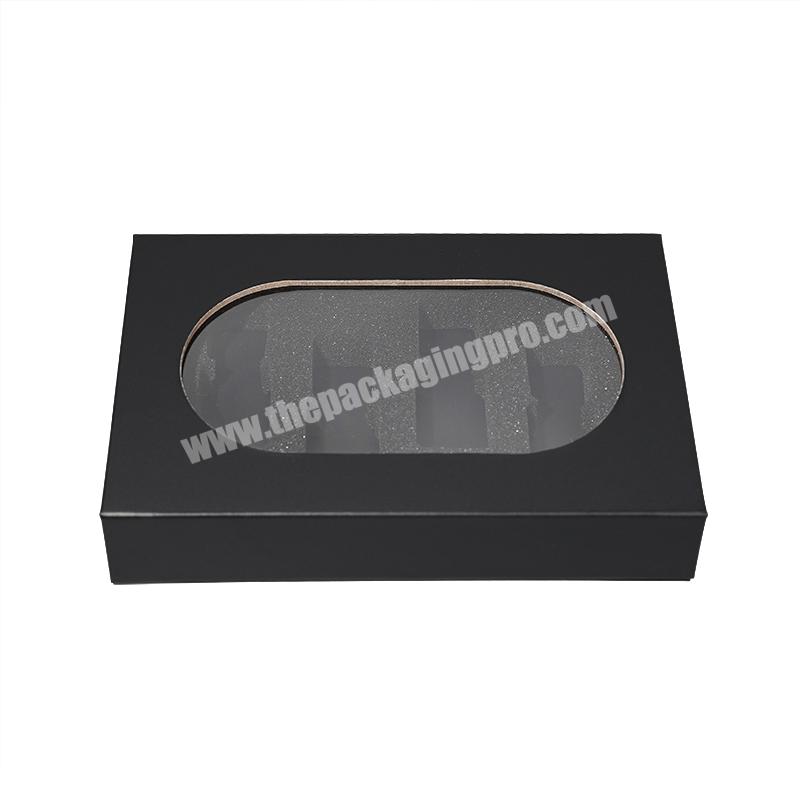 Luxury Custom Square Rigid Gift Box With Lids And Matt Lamination Black Cardboard Boxes Packaging With PVC Window For Cosmetic