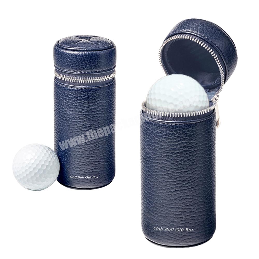 Luxury Father's Day Gift Packaging Custom Personalized Golf Ball Gift Box Set Round Travel Zipper Leather Golf Ball Gift Set Box