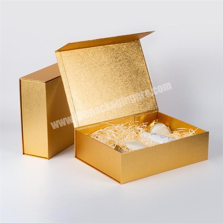 Luxury Gold Color Magnetic Closure 2mm Cardboard Gift Packaging Box Flip Folding Cosmetic Paper Box