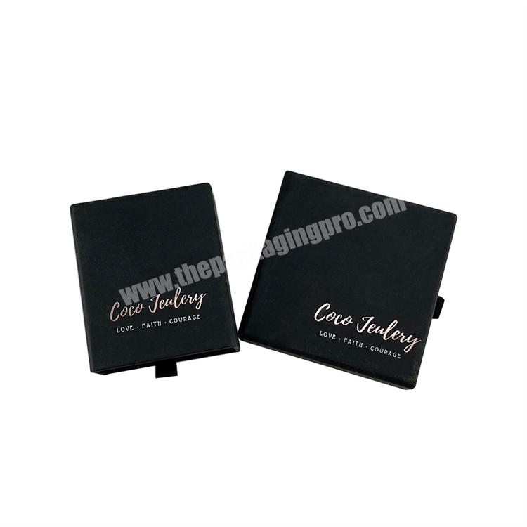 Luxury Gold Foil Logo Small Black Slide Out Cardboard Drawer Jewelry Gift Packaging Box