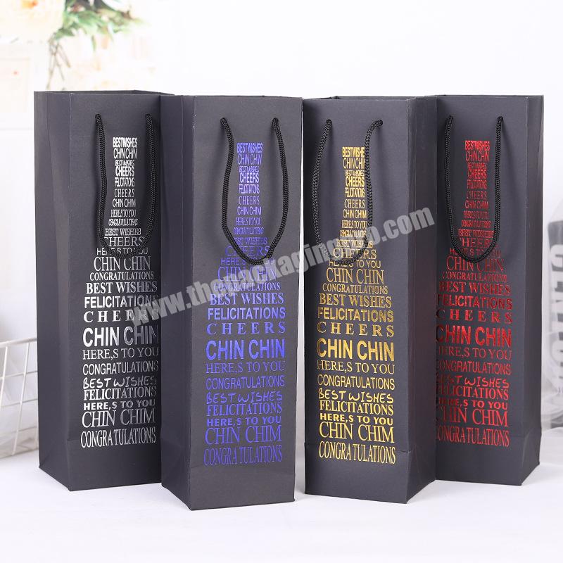 Luxury In Stock Hot Stamping Black 2 Bottle Wine Holder Bag Shopping Paper Bag with Handles