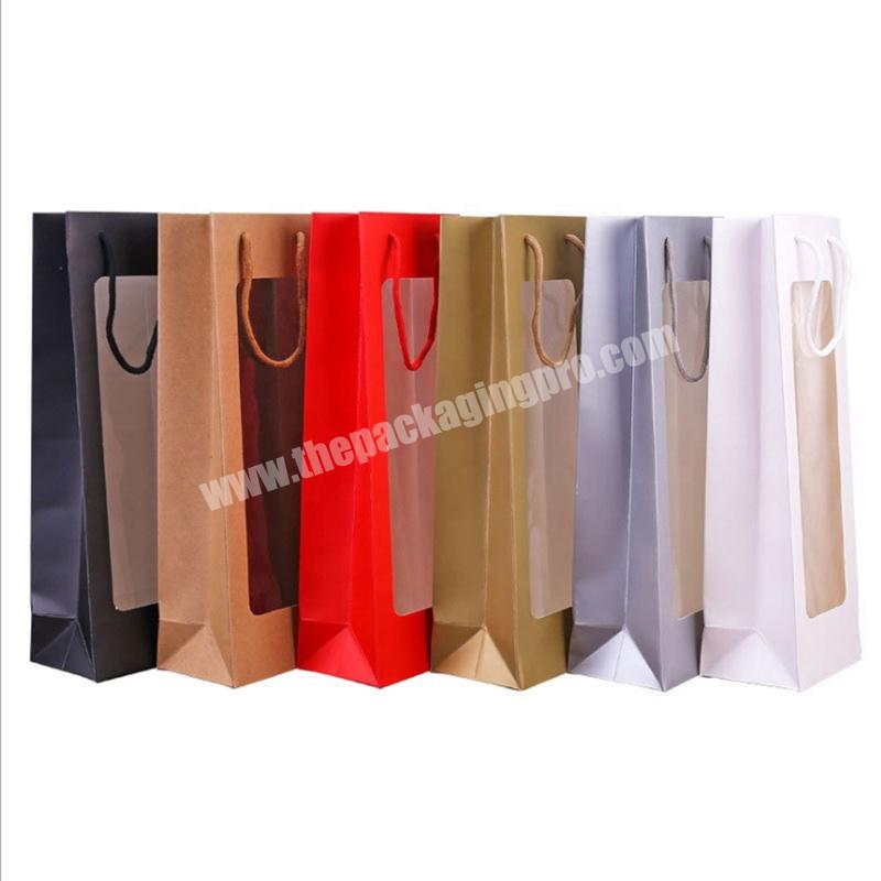 Luxury Wine Bottle Carrier Paper Gift Bags with Window Home Bargains Grey Kraft Craft Shopping Paper Bags