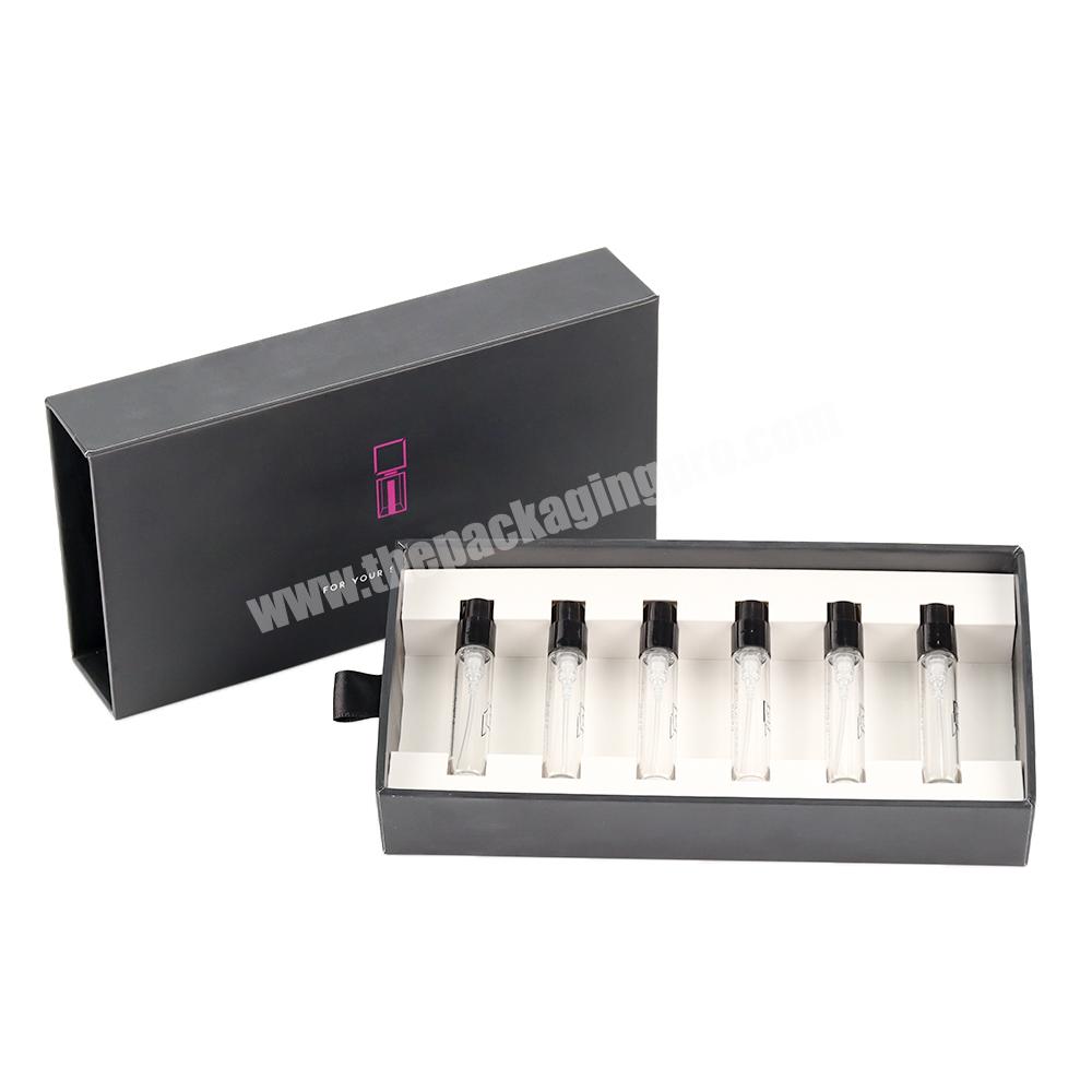 Luxury black drawer cosmetic jar packaging box perfume sample gift cosmetics paper box packaging essential oil gift cosmetic box