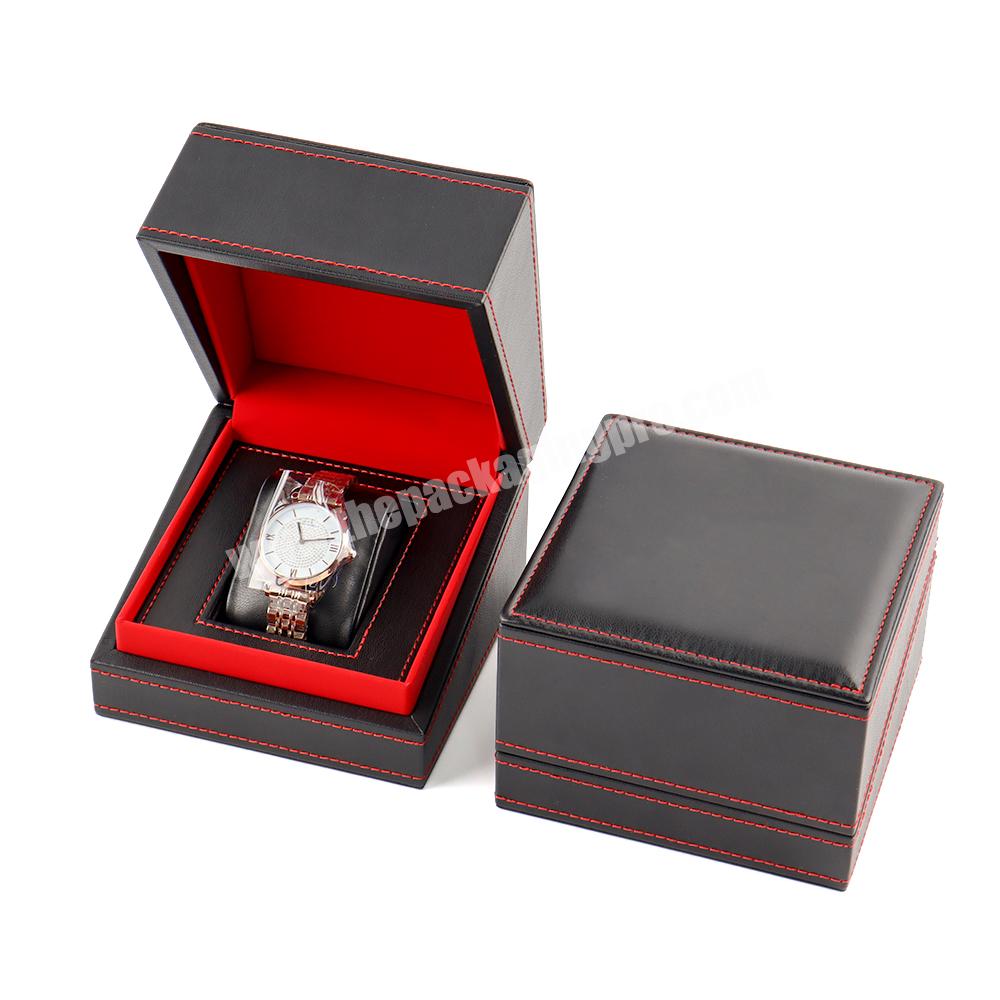 Luxury black pu leather flip watch box packaging men custom gift box for watches leather packaging couple watch organizer box
