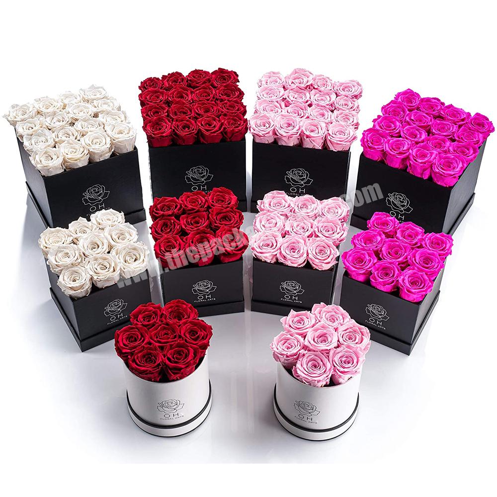 Luxury popular design gift flower box round square heart rose flower packaging box logo custom ribbon gift flower packaging box