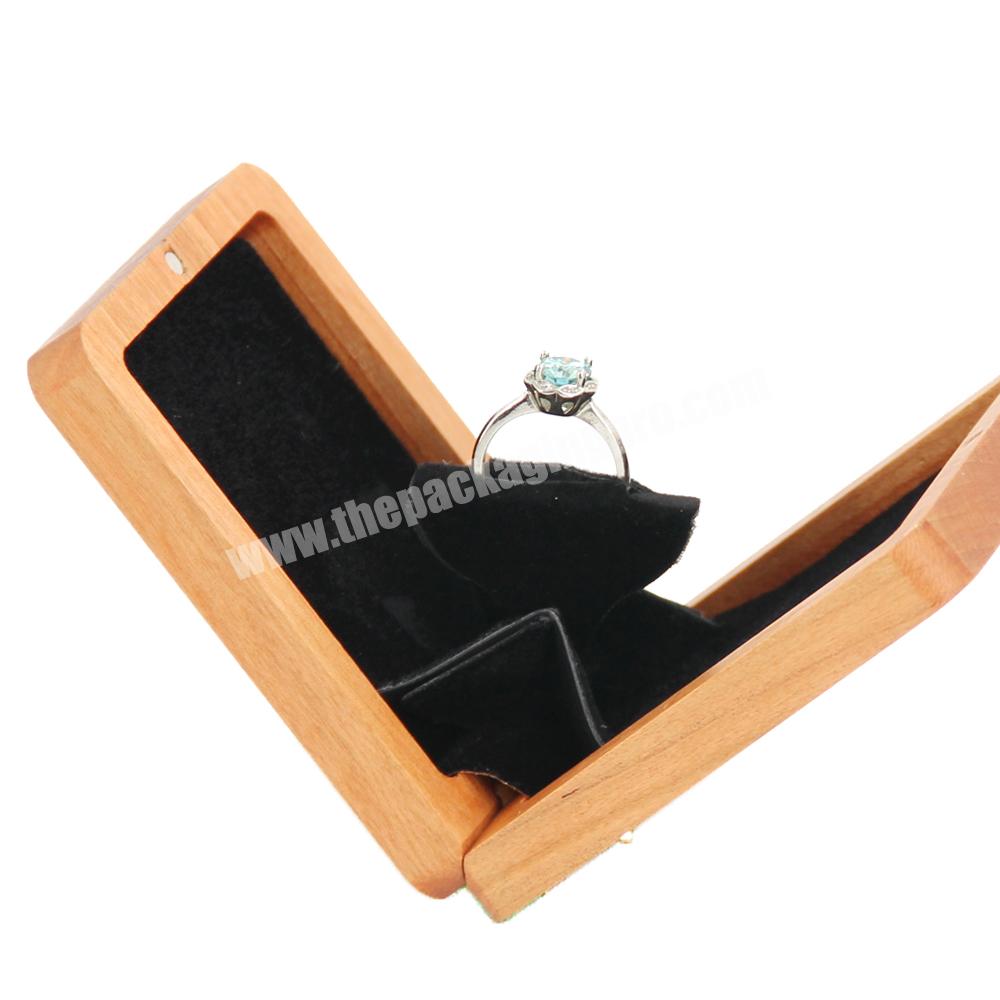 Luxury wood wedding jewelry ring packaging box with custom logo for ring gift box packaging double open wooden jewelry boxes