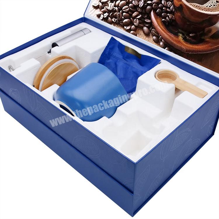 Magnetic Closure Custom Logo Printed Rigid Cardboard Eco-Friendly pulp lining Luxury Coffee Function Gift Set Gift Box Packaging