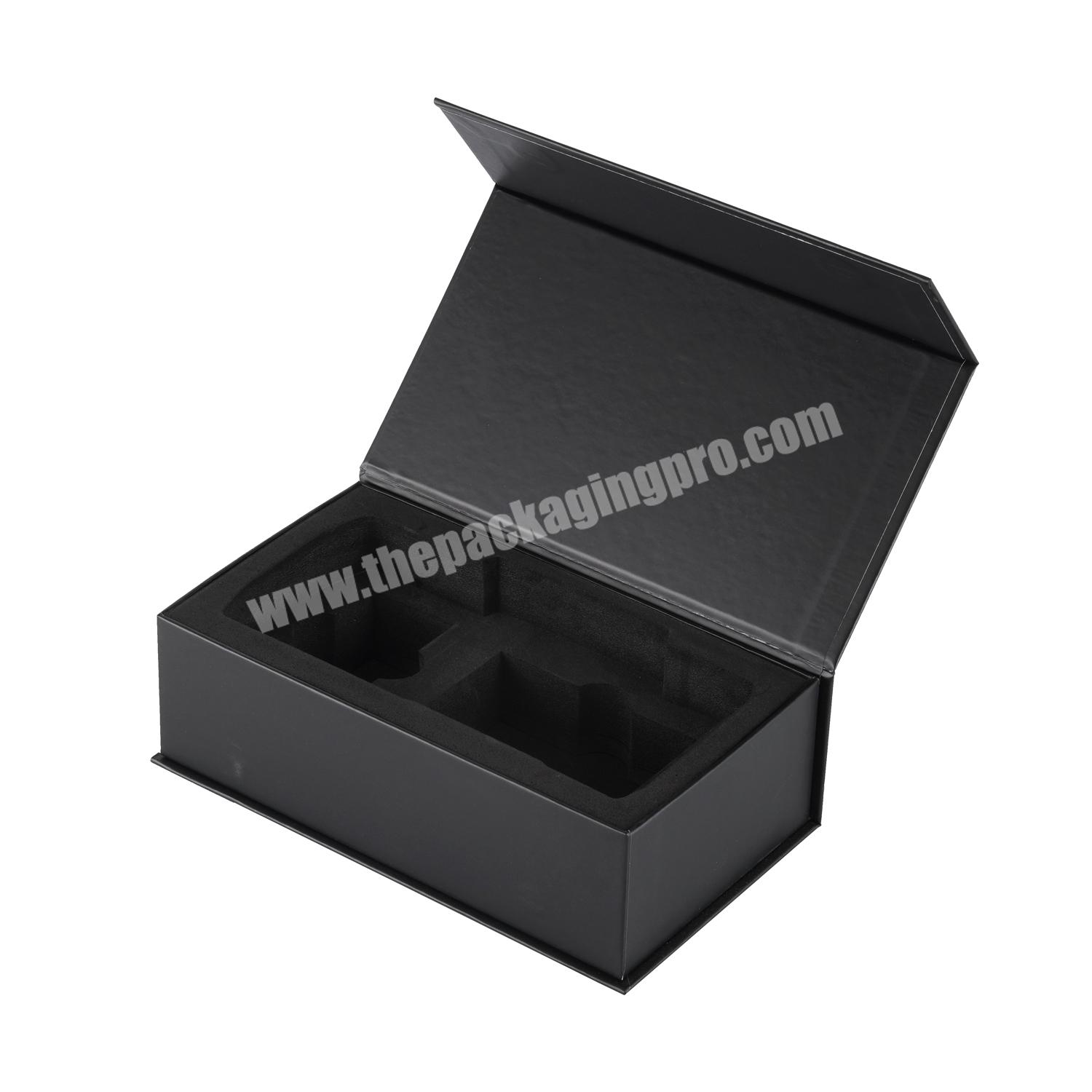 New Design Flat Packaging OEM Logo Branded Magnetic Flip Top Rigid Matte Black Paper Bottle Gift Box Foldable