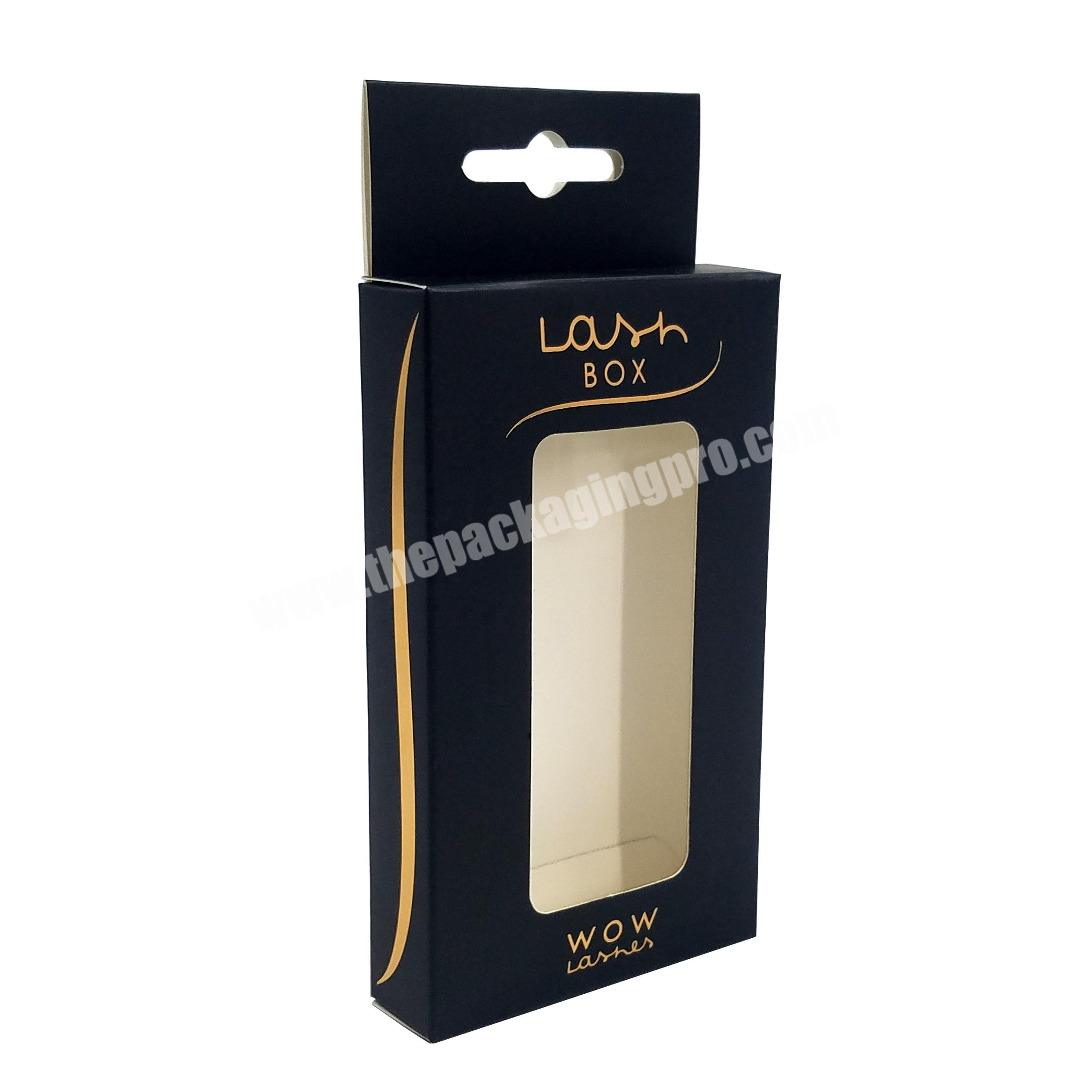 New Design High Quality Fashionable Black Gold Logo Paper Cosmetic Packaging Art paper Boxes with PVC Window