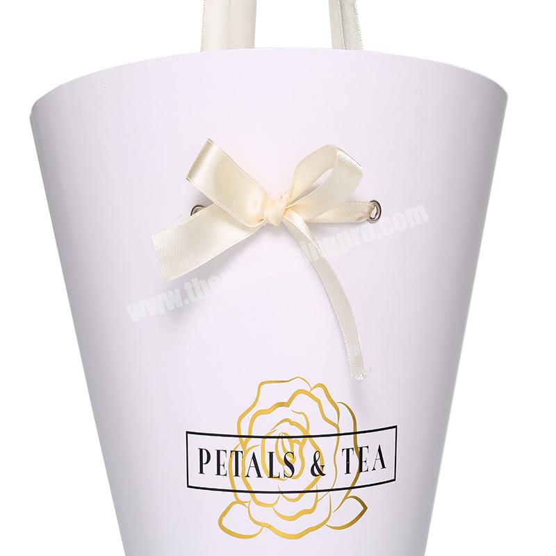 Pattern Packing Flower Box Print with Silk Ribbon Creative Design Cone Shape Paperboard 4C Printing OEM Brand Gift Packing