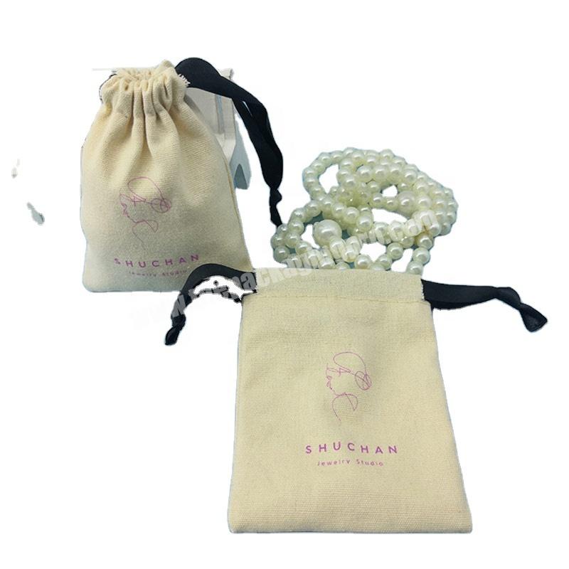 Personalized Jewelry Luxury Canvas Drawstring Muslin Pouch Small Organic Drawstring White Cotton Bags for Jewelry Bag