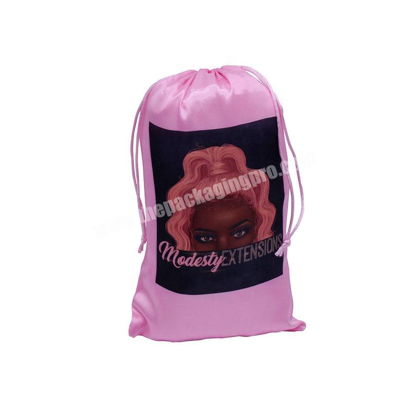 Personalized Logo Cloth Bags Silk Satin Drawstring Hair Packing Bag Waterproof Recycle Drawstring Bag