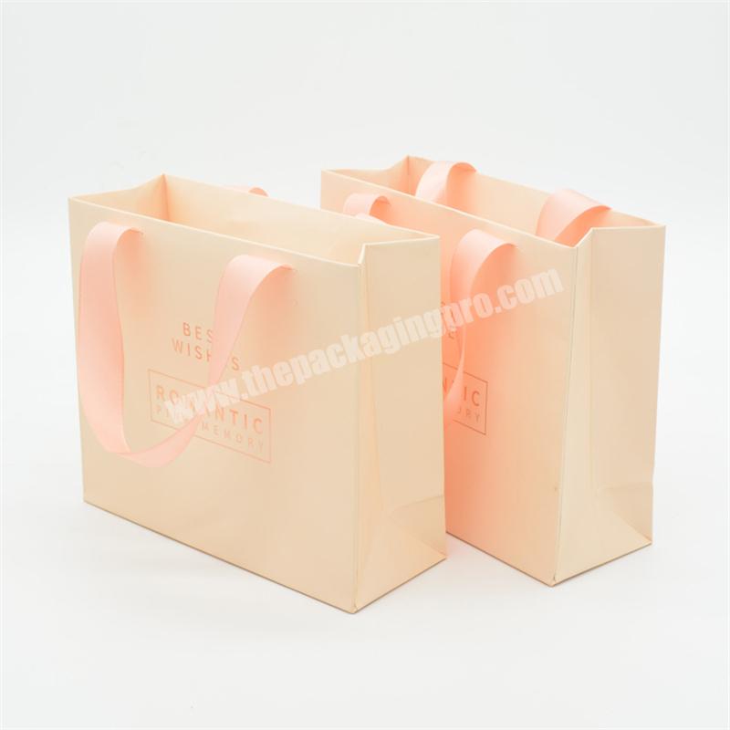 Pink  Wholesale Custom Printed Logo Gift  Paper Bag  Packaging  For Shoes Clothing Shopping Paper Bag With Ribbon Handle