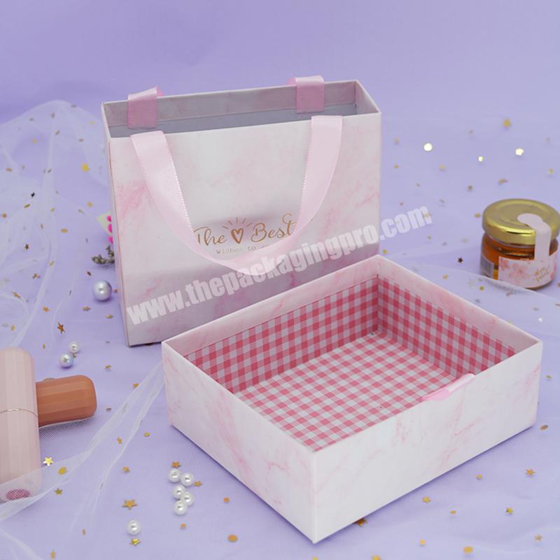 Pink Custom Logo Luxury Box Skin Care Perfume Packaging Drawer Box Cardboard Paper Box Cosmetic With Ribbon