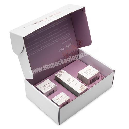 Postal Cosmetic Skincare 2 Color Lilac White Divider Flat Mailers Boxes Peel Off Packaging Gift Mailer Box With Custom Insert