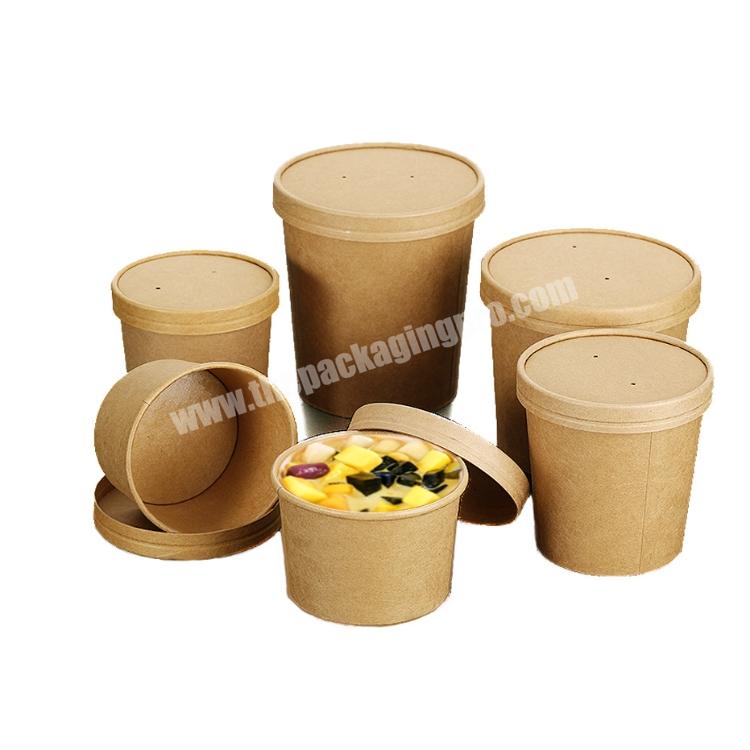 Print LOGO Disposable Kraft Paper Soup Bucket Soup Cup Soup Bowl Porridge Cup with Lid Takeaway Paper Cup