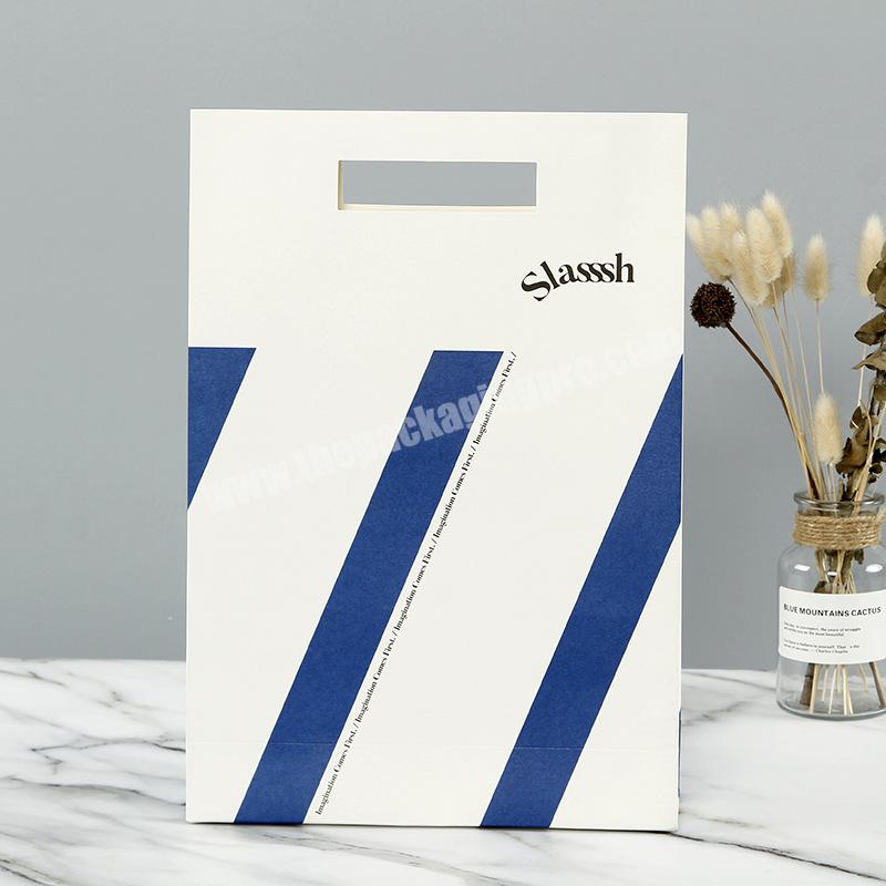 Promotion Custom Logo Printed Thick White Die Cut Handle Shopping Carry Gift Paper Bag