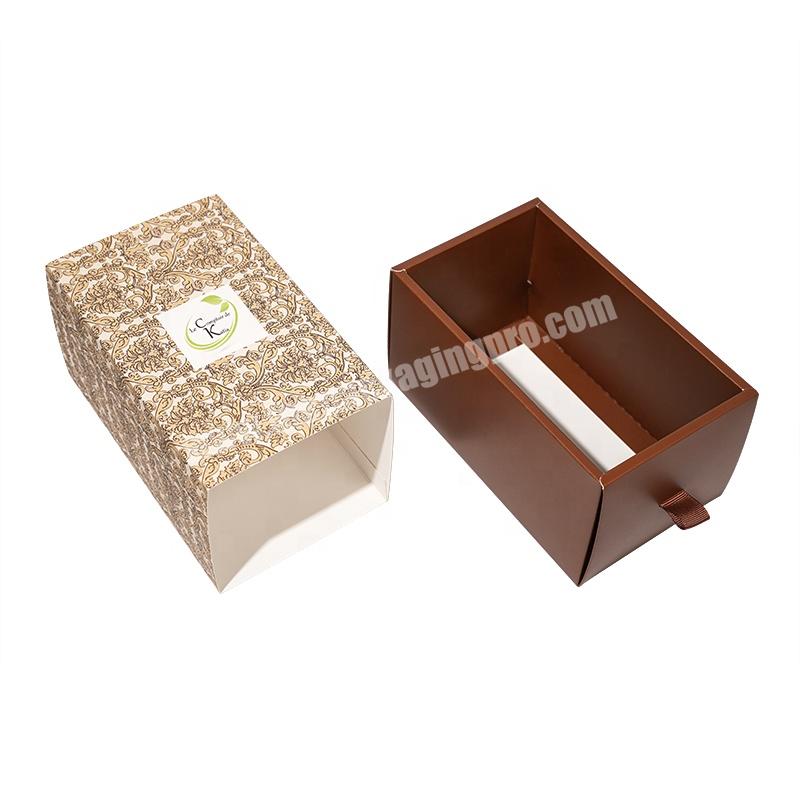 Recycle Eco Friendly Custom Logo Printed Hard Rigid Style Cardboard Paper Packaging Drawer Sliding Gift Box With Ribbon Handle