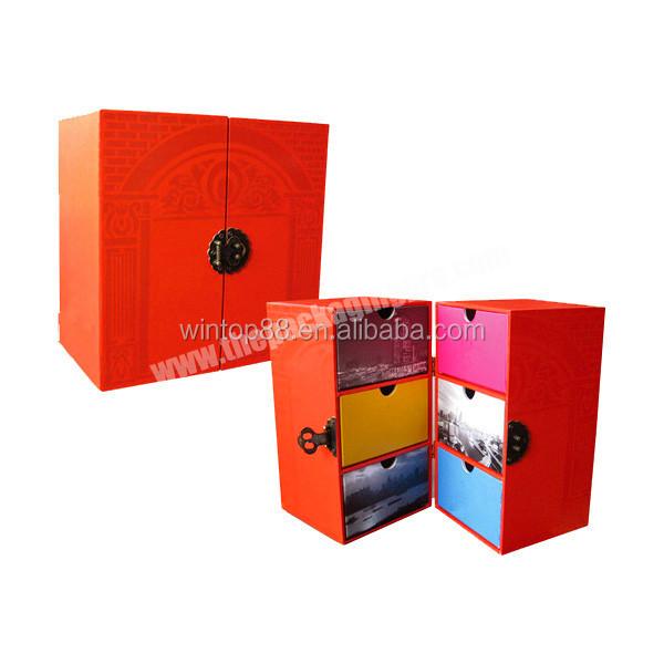 Red hard paper gift box glitter gift wrapping traditional