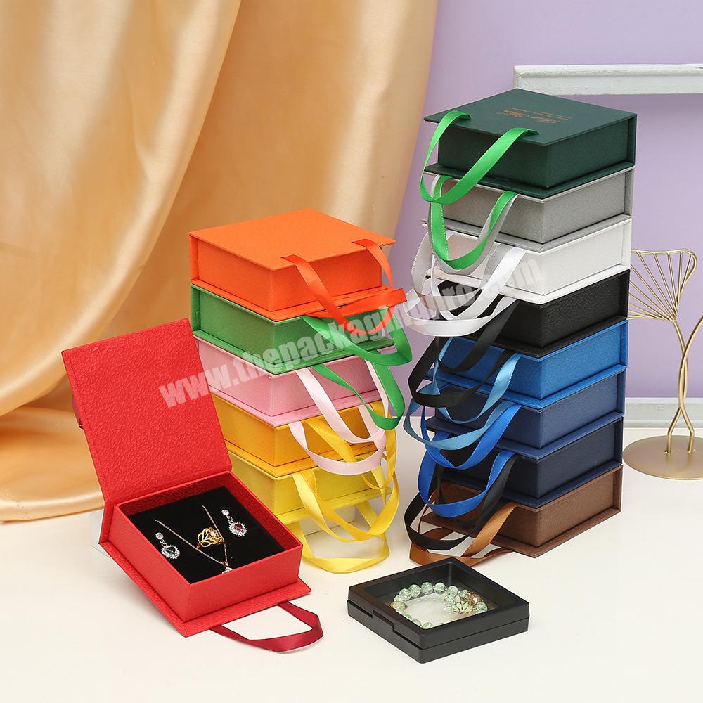 Ribbon Handle Clear PE film Plastic Box Texture Paper Book Jewelry Bracelet Cardboard Box