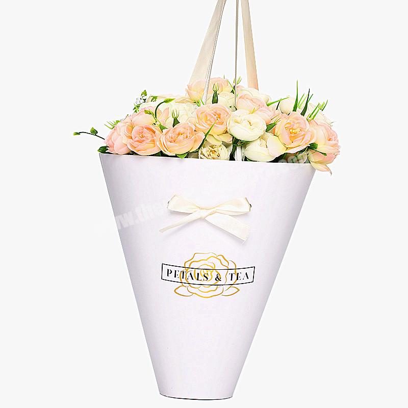 Stamping Favor Logo Packaging Paper Paper Cardboard Ribbon Flower Cone Shape Box Gold Luxury Paperboard OEM Brand Gift & Craft
