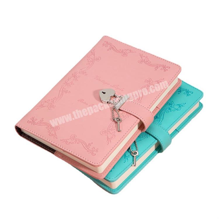 Vintage PU Leather Journal Personal Secret Student Notebook Diary with Heart Shaped Lock for Girls