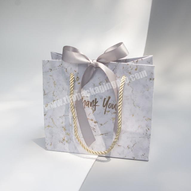 White Marble Thank You Paper Wedding Gift Bags With Ribbon Bow