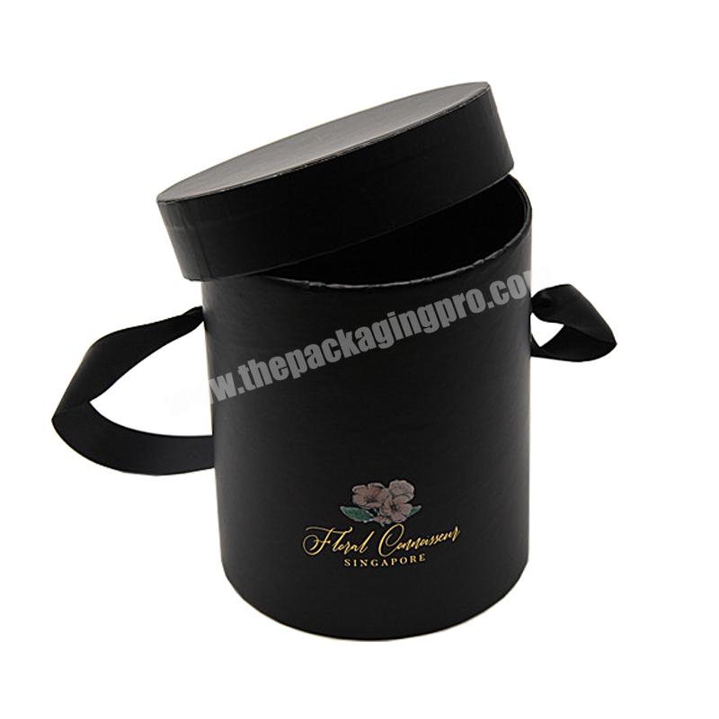 Wholesale  paper round cylinder gift  boxes with ribbon handle for rose flower packaging