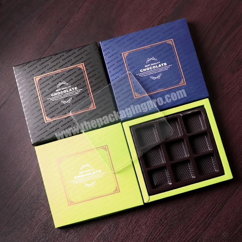 Wholesale 9 Square Grid CHOCOLATE Card Paper Gift Box Candy Chocolate Box Packaging with Plastic Insert and Lid