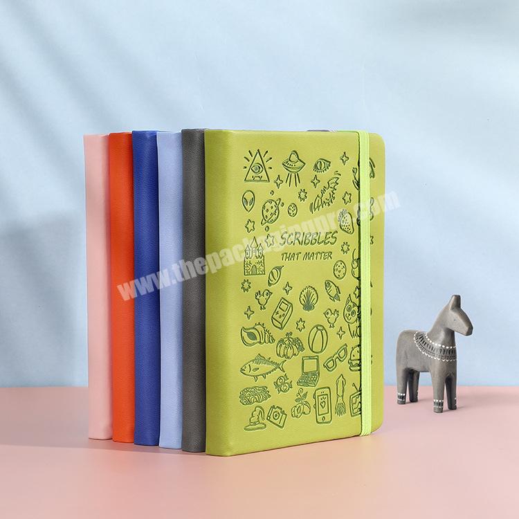 Wholesale A5 PU Office Notebook with Elastic Strap Embossed Logo Diary Notepad Note Book PU Leather Notebook