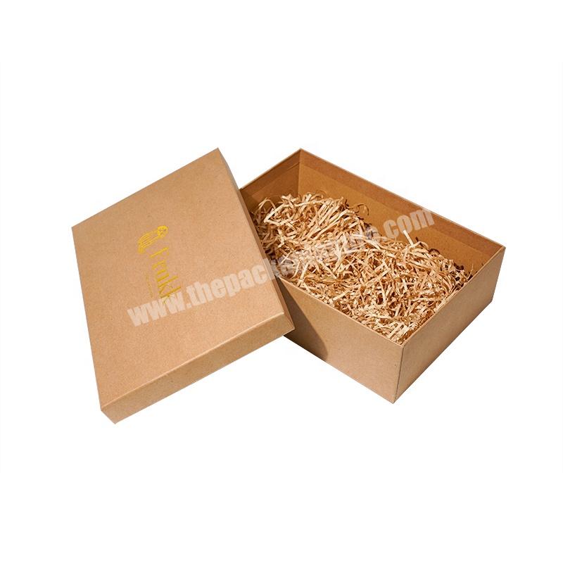 Wholesale Custom Clothes Shoes Cosmetic Kraft Cardboard Top Lid Packing Box with Crinkle Paper
