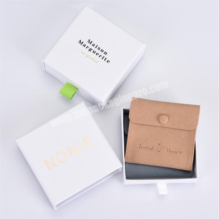 Wholesale Custom Logo Slide Out Jewelry Packaging Cardboard Drawer Box with Velvet Pouch