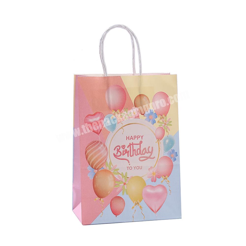 Wholesale Customized Logo Eco Friendly Handle Gift Party Kraft Paper Bag Happy Birthday