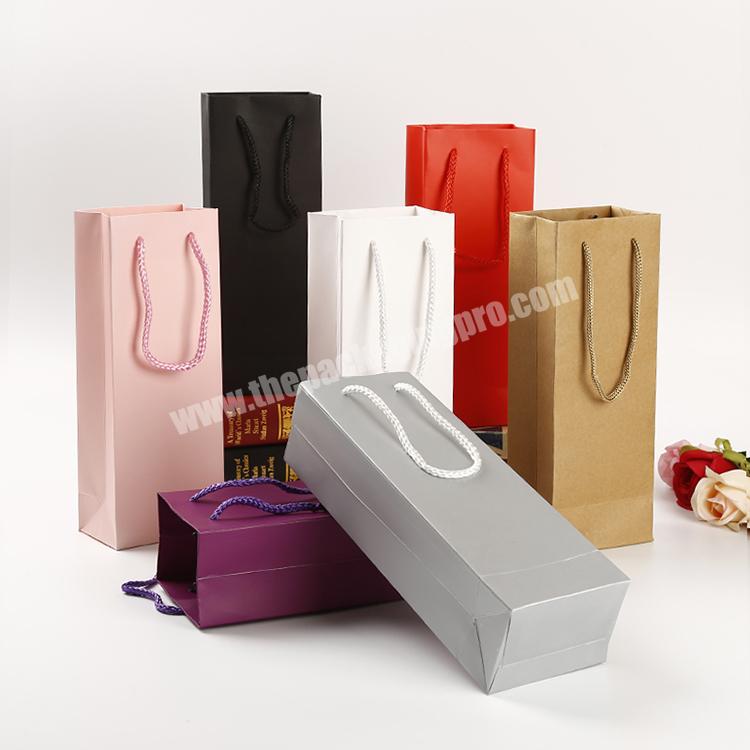 Wholesale High End Colorful Kraft Paper Shopping Gift bag Liquor Packaging Recyclable Twisted Nylon Handle Bag for Wine