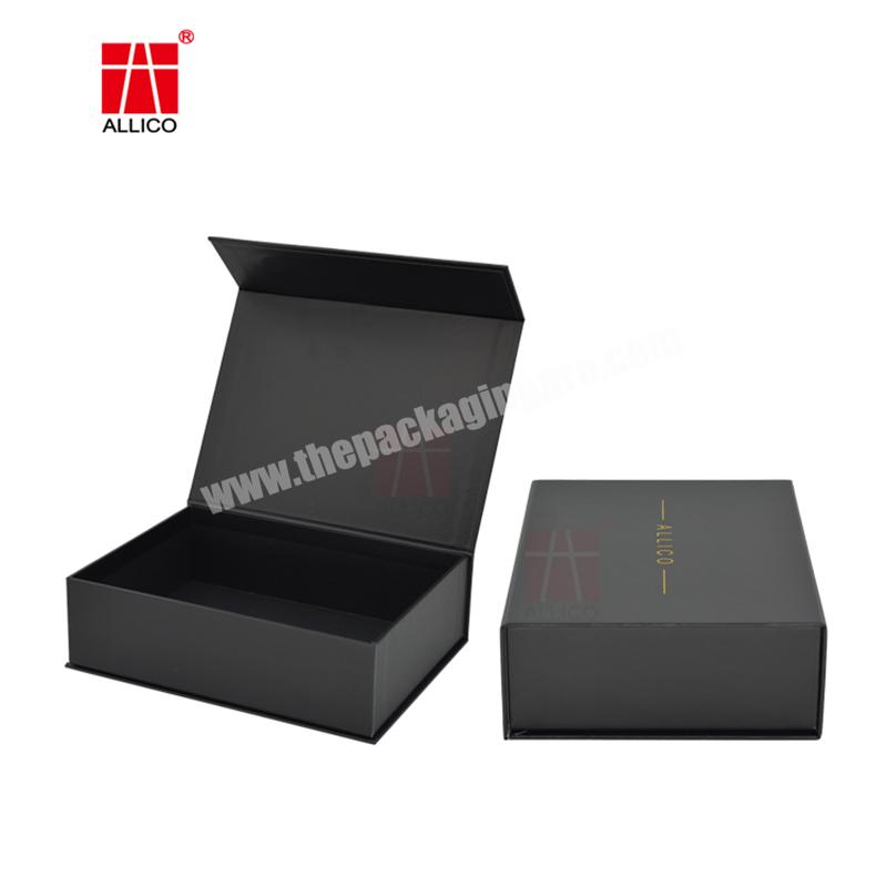 Wholesale High Quality Black Gift Boxes Printing Magnetic Packaging Box For Cosmetics With Custom Hot Stamping Logo