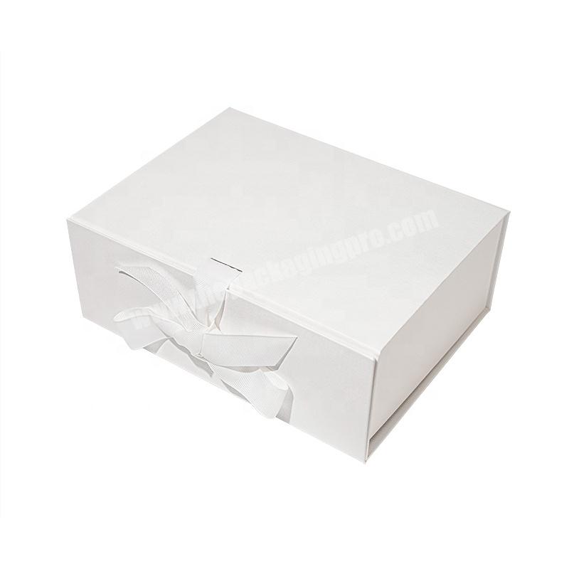 Wholesale High Quality Custom Paper Packing Magnetic Folding Box Recycled Coated Paper White Gift Box With Riband