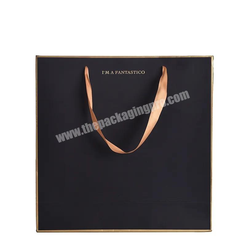 Wholesale Luxury Black Paper Bag Boutique Gift Carry Paper Shopping Bag Large Capacity Paper Bag with Handle