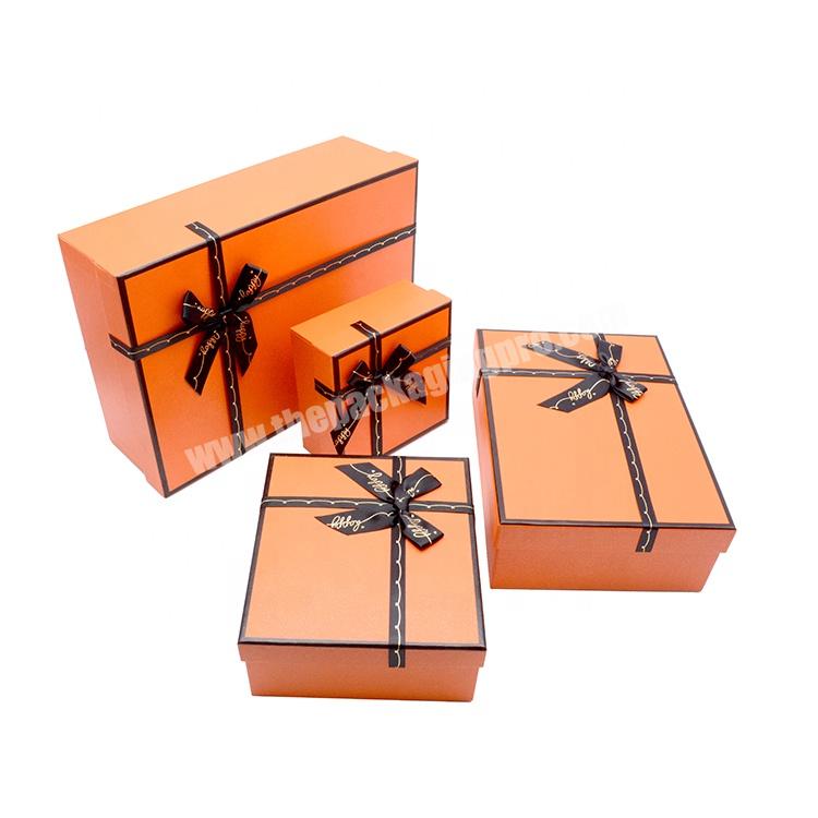 Wholesale Orange Large Lid & Base Cardboard Bunch Of Flowers Packaging Valentine Rose Gift Boxes With Ribbon