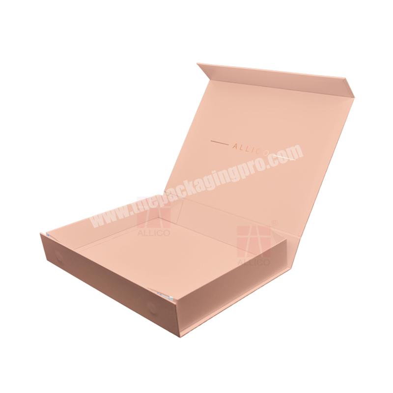 Wholesale Printed Bronzing Logo Foldable Clothes Cardboard Boxes Packages Pink Magnetic Gift Box