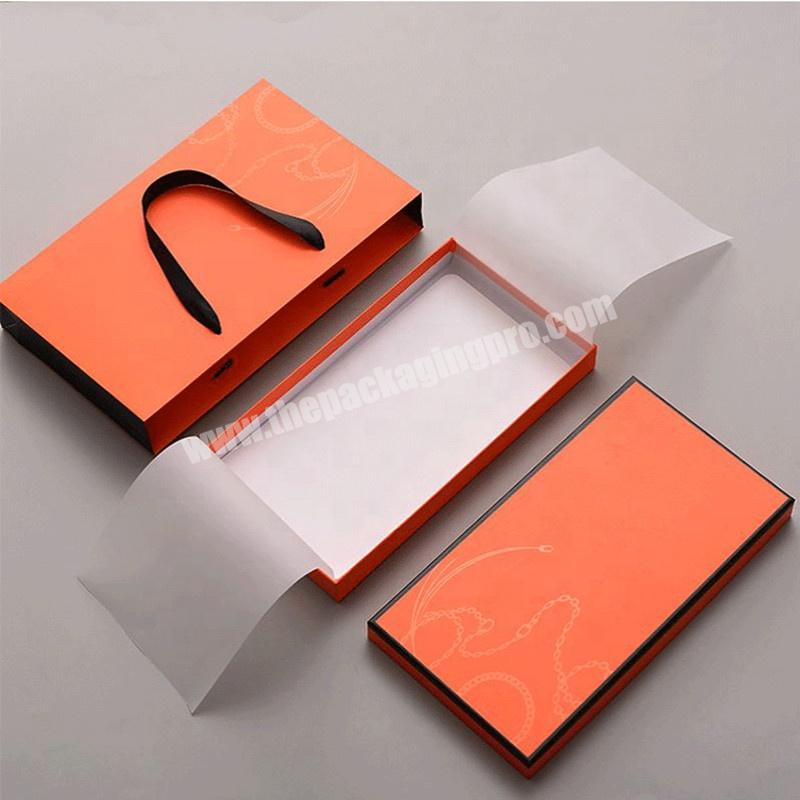 Yiwu Custom Gold Foil Hot Stamping Logo Lid And Base Luxury Matt Orange Rigid Silk Scarf Gift Boxes With Tissue Paper