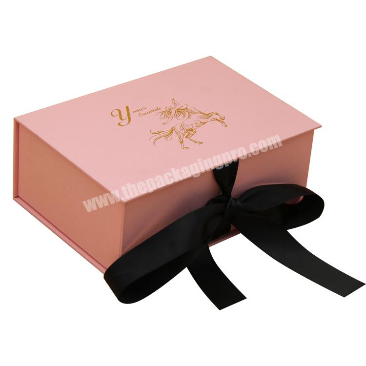 custom book shaped pink and white plain magnetic closure folding packaging gift box with ribbon