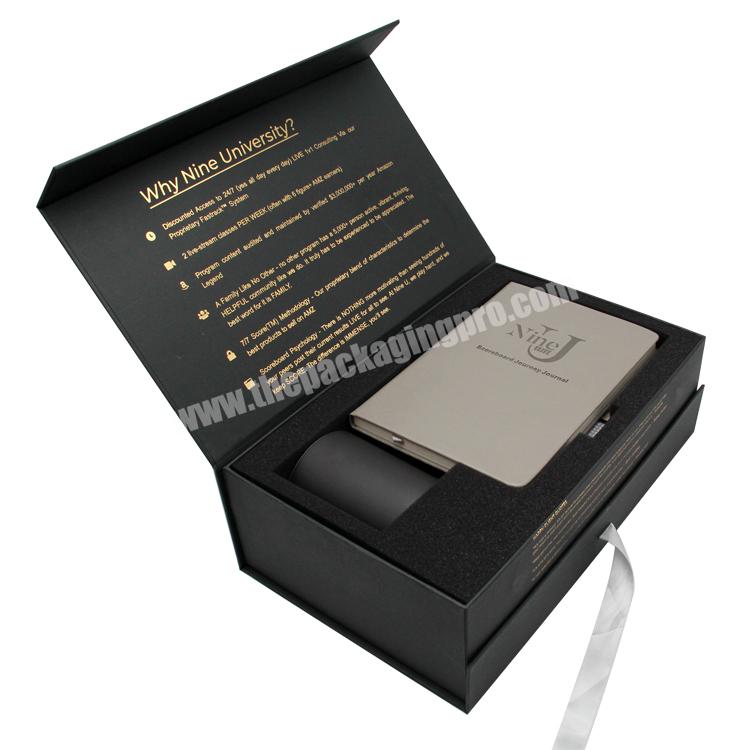 custom logo black cardboard foldable rigid scarf box magnetic packaging notebook gift box sets